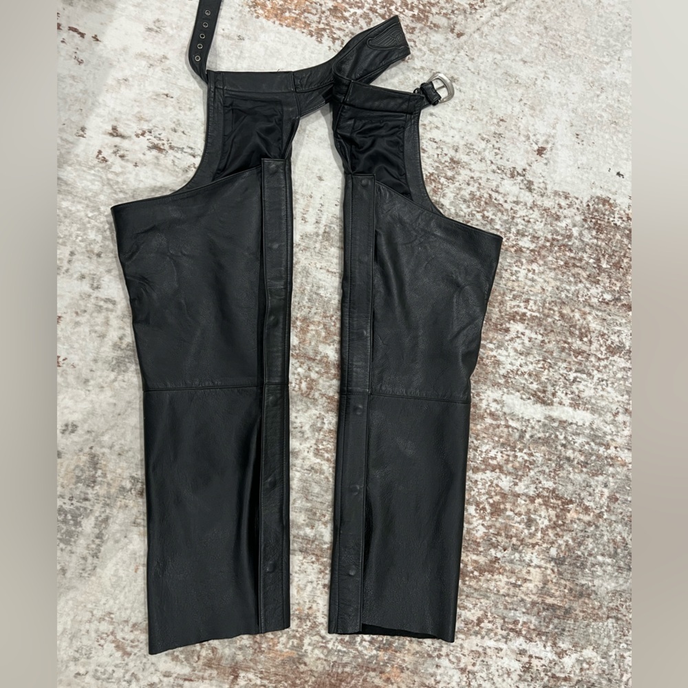 Harley Davidson Leather Motorcycle Riding Chaps Pants Size Large - Picture 3 of 12